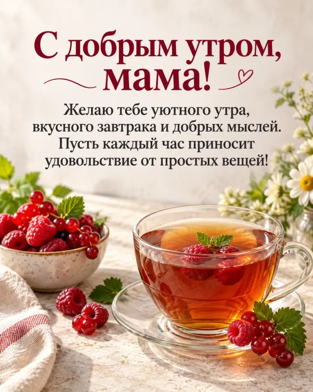 С добрым утром, мама! — свежий чай и спелые ягоды