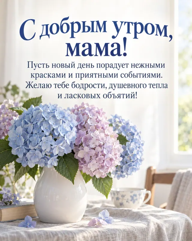 С добрым утром, мама! — букет гортензий в мягком свете