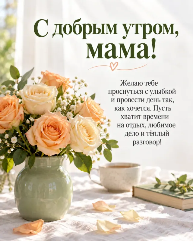 С добрым утром, мама! — нежный букет роз на светлом столе