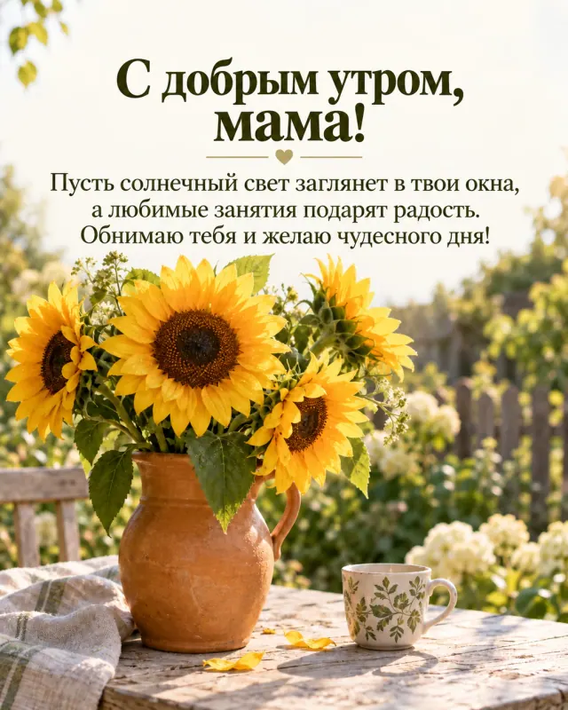 С добрым утром, мама! — подсолнухи на солнечном столе