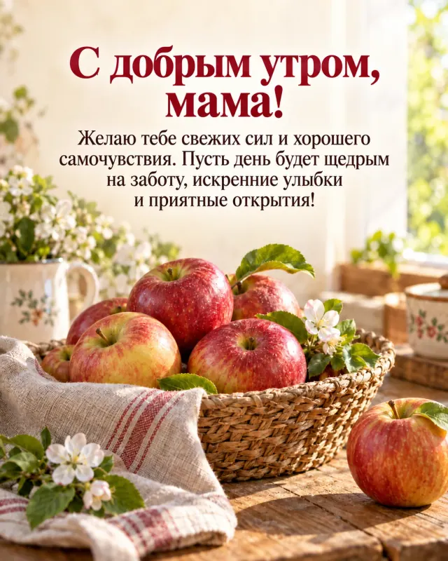 С добрым утром, мама! — спелые яблоки и утренний свет