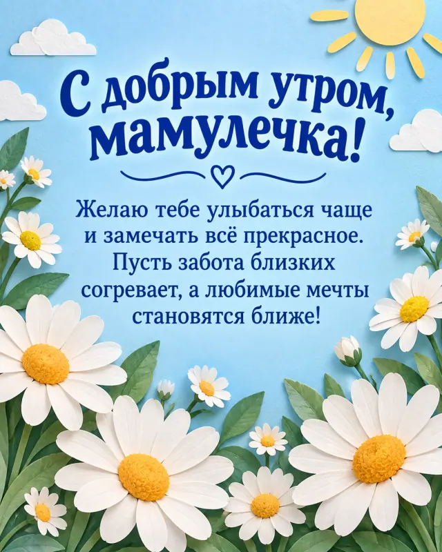С добрым утром, мамулечка! — бумажные ромашки на голубом фоне