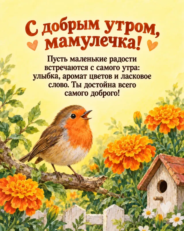 С добрым утром, мамулечка! — птичка в уютном саду