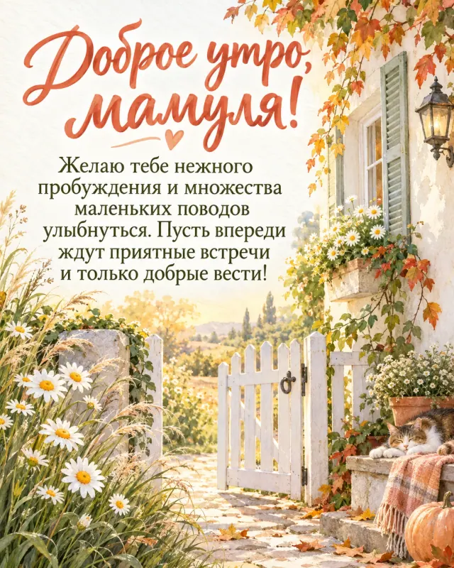 Доброе утро, мамуля! — полевые ромашки и мягкая трава у белой калитки уютного дома, уютный свет нового осеннего дня